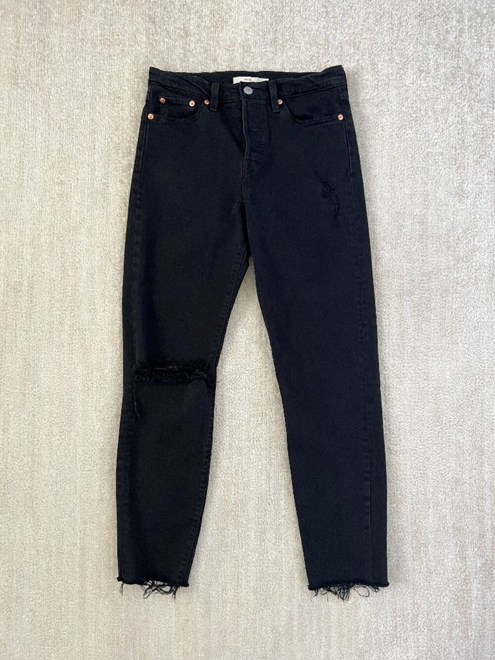Levi's Premium Wedge Skinny Black Button Fly Distressed Raw Hem Jeans Size 26
